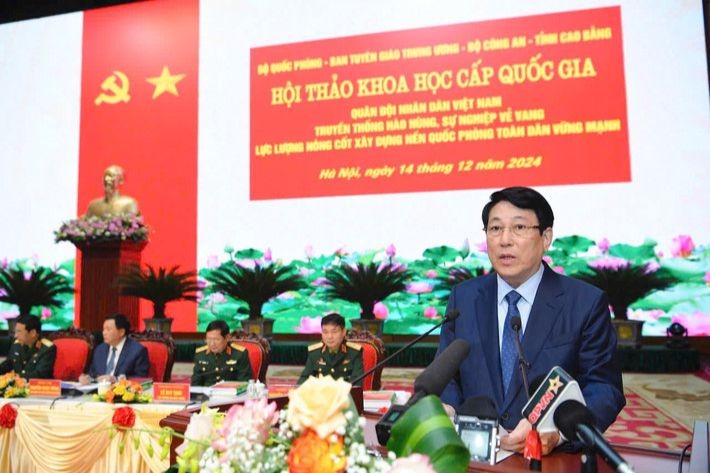 1-1031 Chủ tịch nước Lương Cường phát biểu chỉ đạo tại Hội thảo. (Ảnh trong bài: Tuấn Huy)