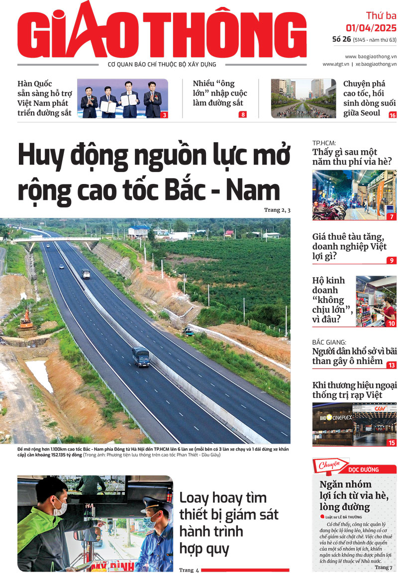 Trang nhất Báo Giao thông số 26 ra ngày 1/4/2025.