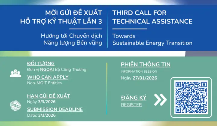 Dự án EVSET mở đợt kêu gọi đề xuất hỗ trợ kỹ thuật lần 3 về chuyển dịch năng lượng bền vững